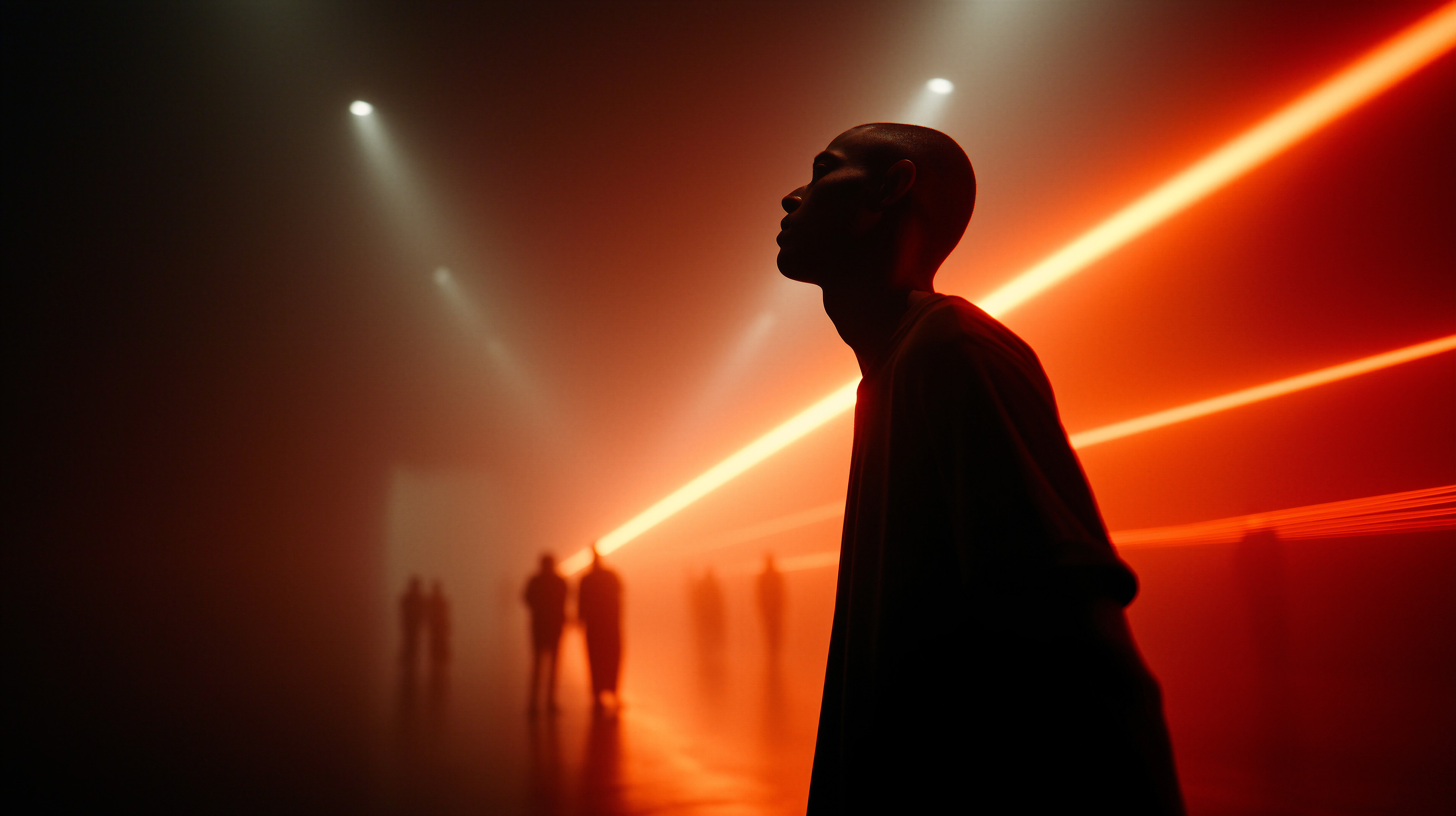 A figure surrounded by an immersive orange environment