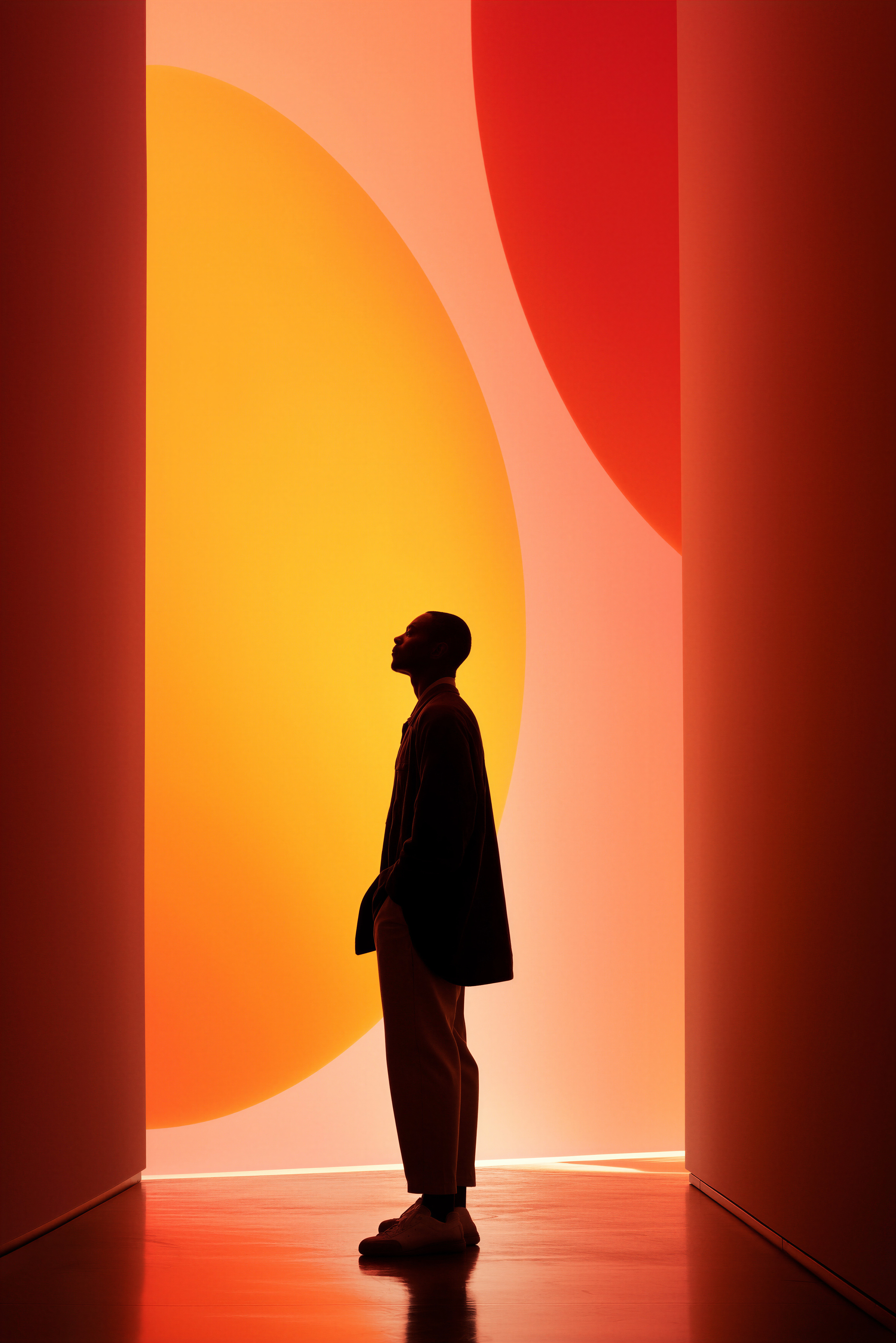 A new perspective in an orange architectural space